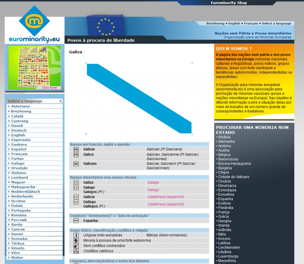 Ficha da Galiza no site Eurominority